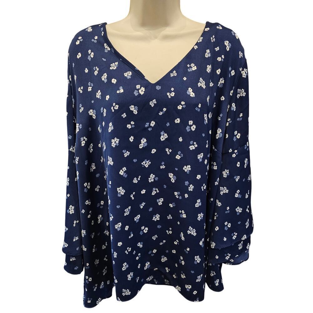 Lane bryant sz 22/24 cottagecore vneck coquette peasant top lightweight navy